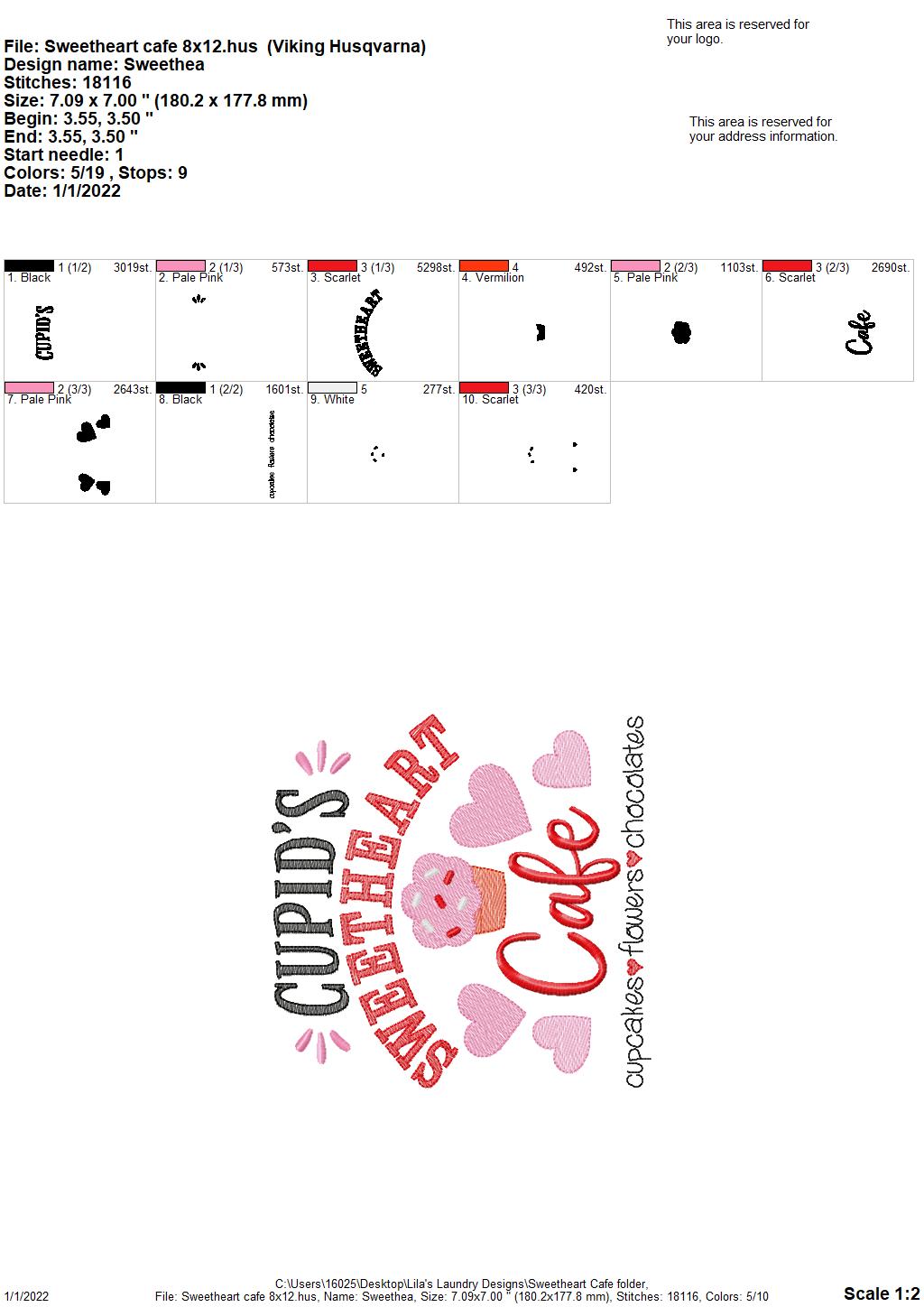 Sweetheart Cafe Sketch - 3 sizes- Digital Embroidery Design