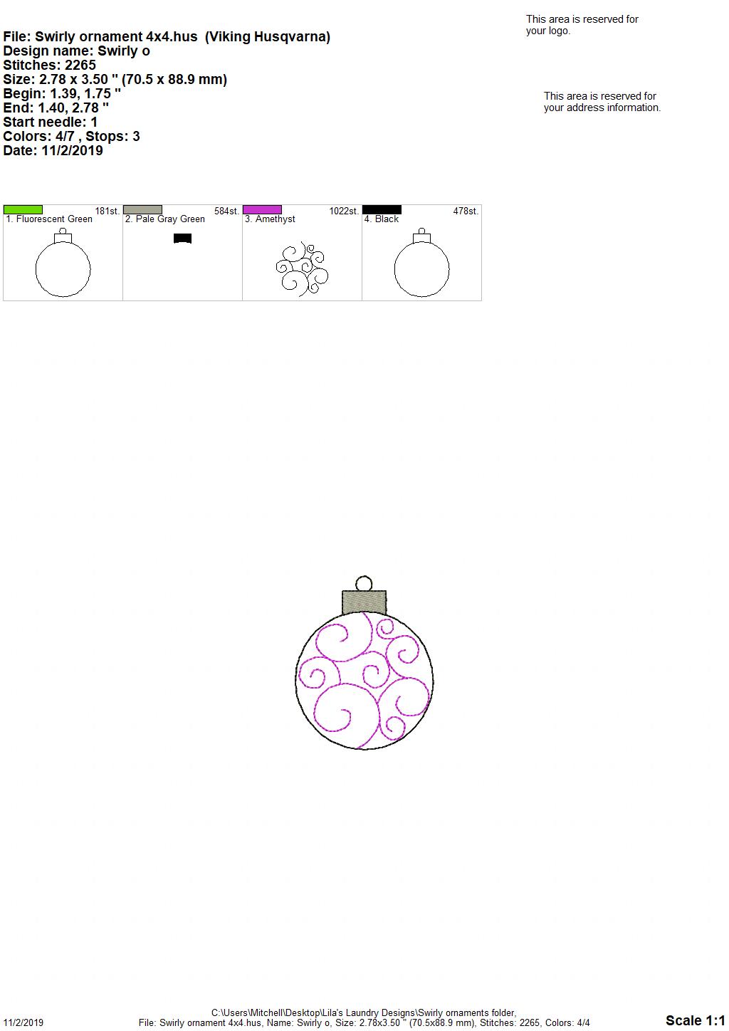 Swirly Ornament - Digital Embroidery Design