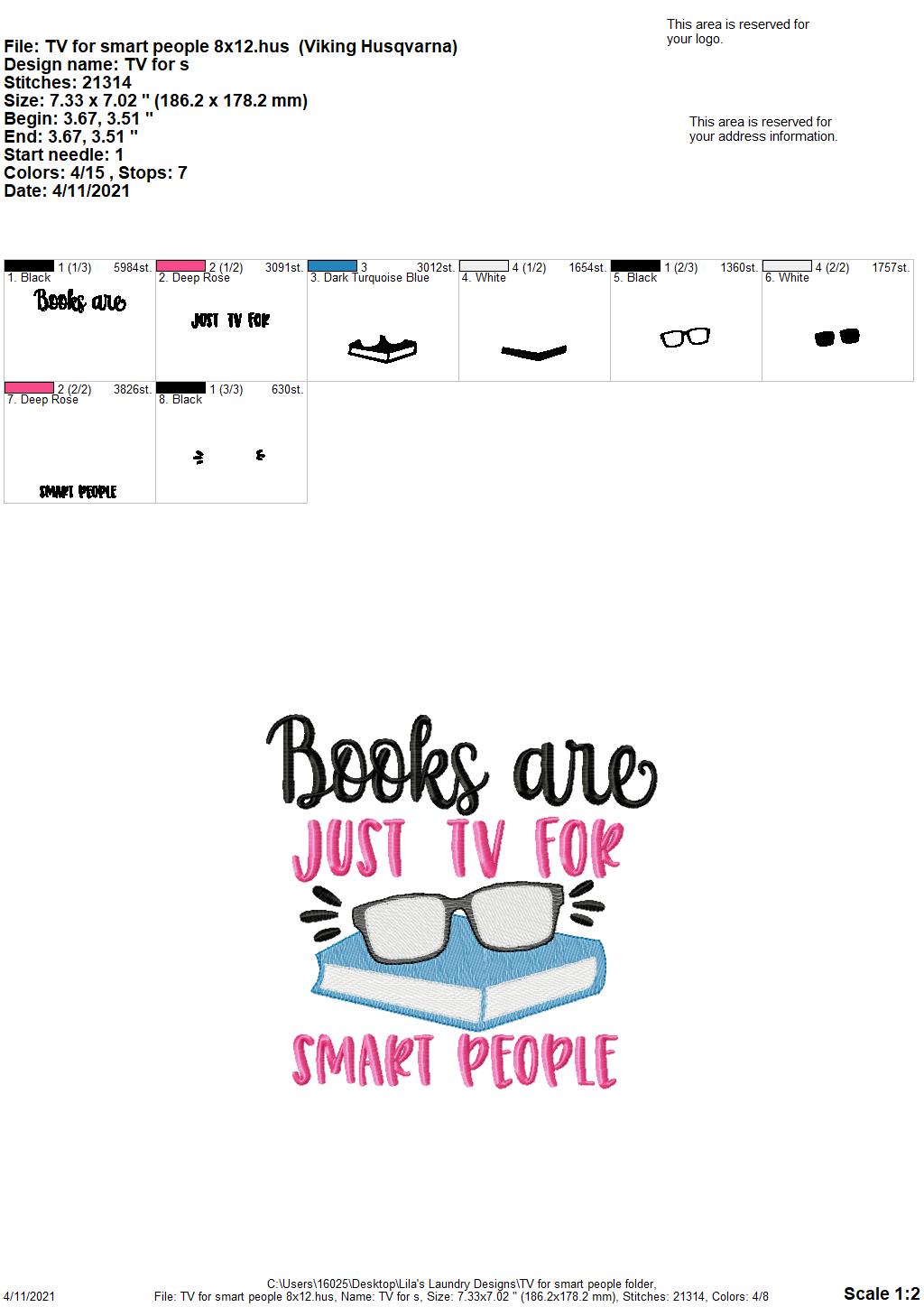TV for smart people - 3 sizes- Digital Embroidery Design