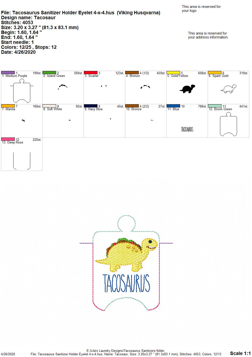 Tacosaurus Sanitizer Holders - DIGITAL Embroidery DESIGN