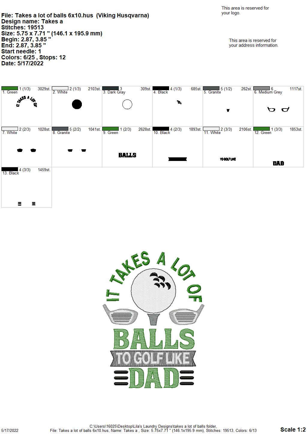 Takes a Lot of Balls - 3 sizes- Digital Embroidery Design