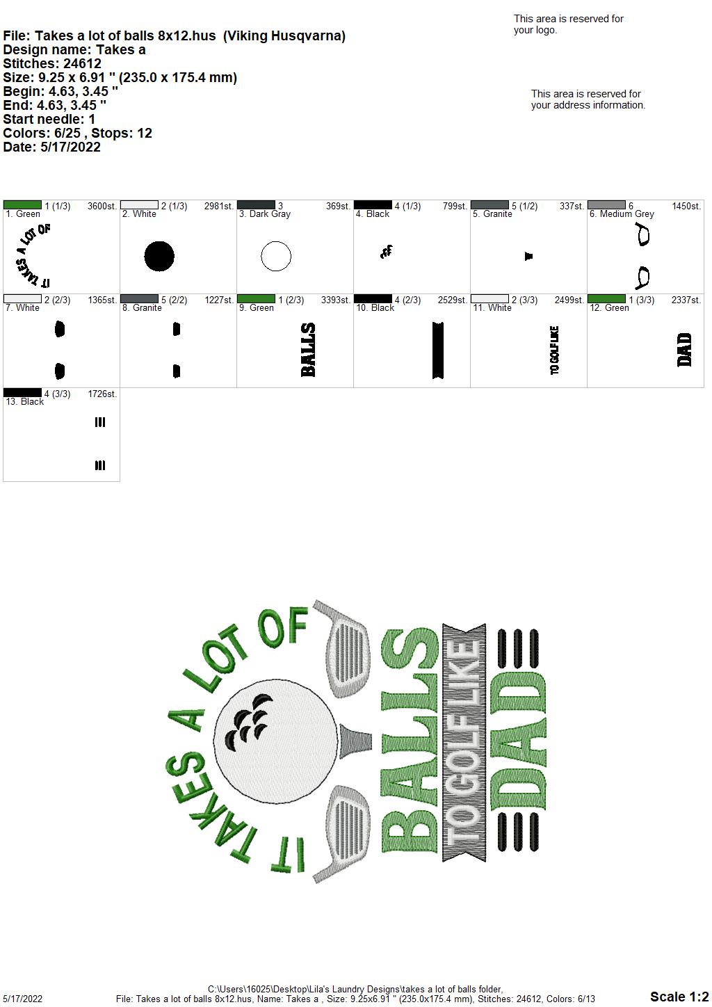 Takes a Lot of Balls - 3 sizes- Digital Embroidery Design