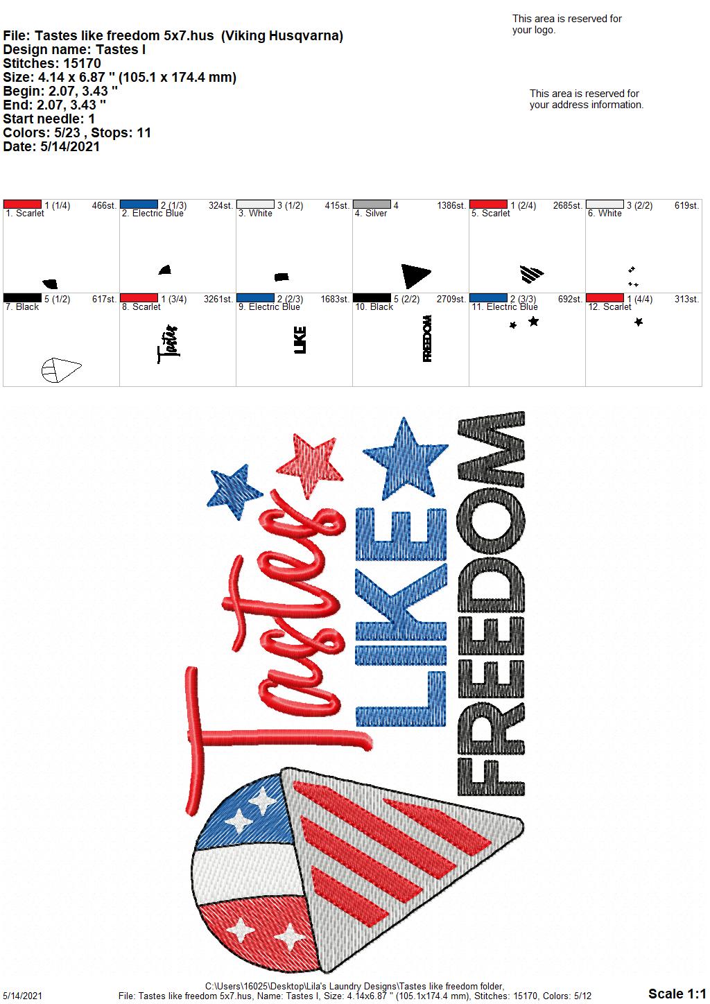 Tastes Like Freedom - 3 sizes- Digital Embroidery Design
