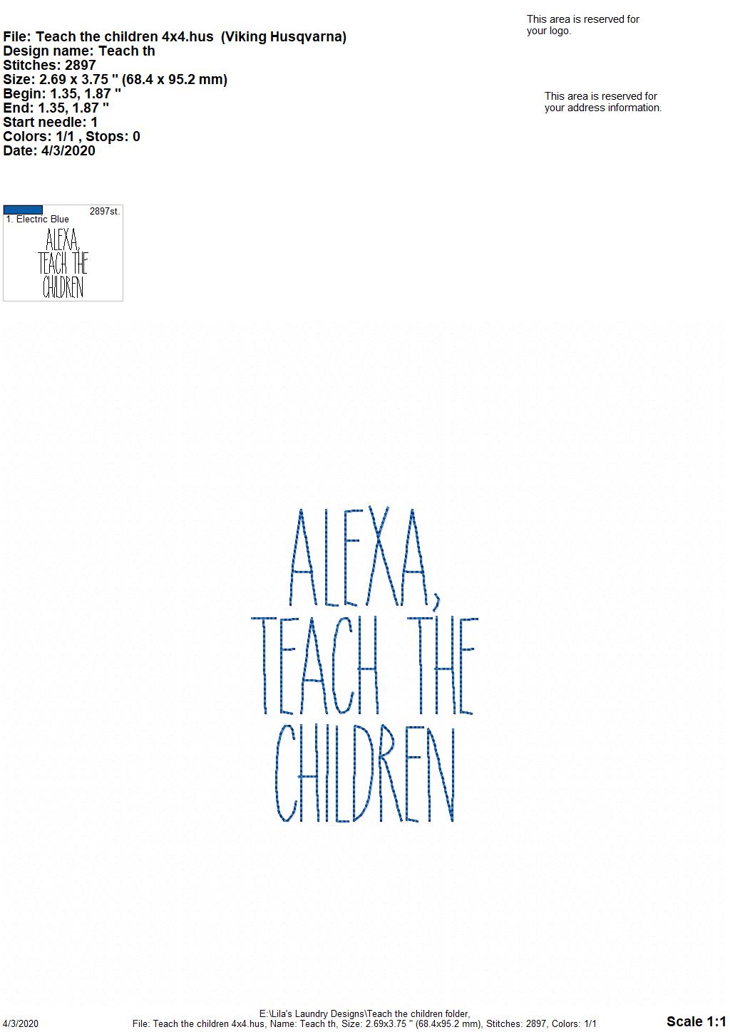 Teach the Children - 2 Sizes - Digital Embroidery Design