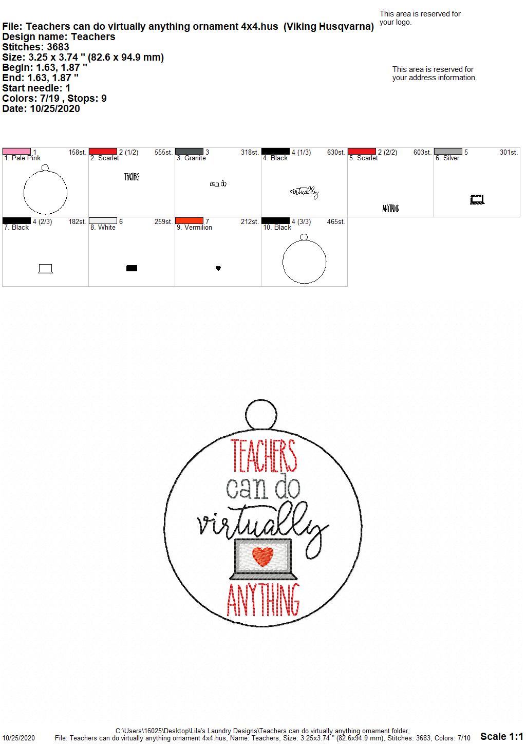 Teachers can do virtually anything Ornament - Digital Embroidery Design