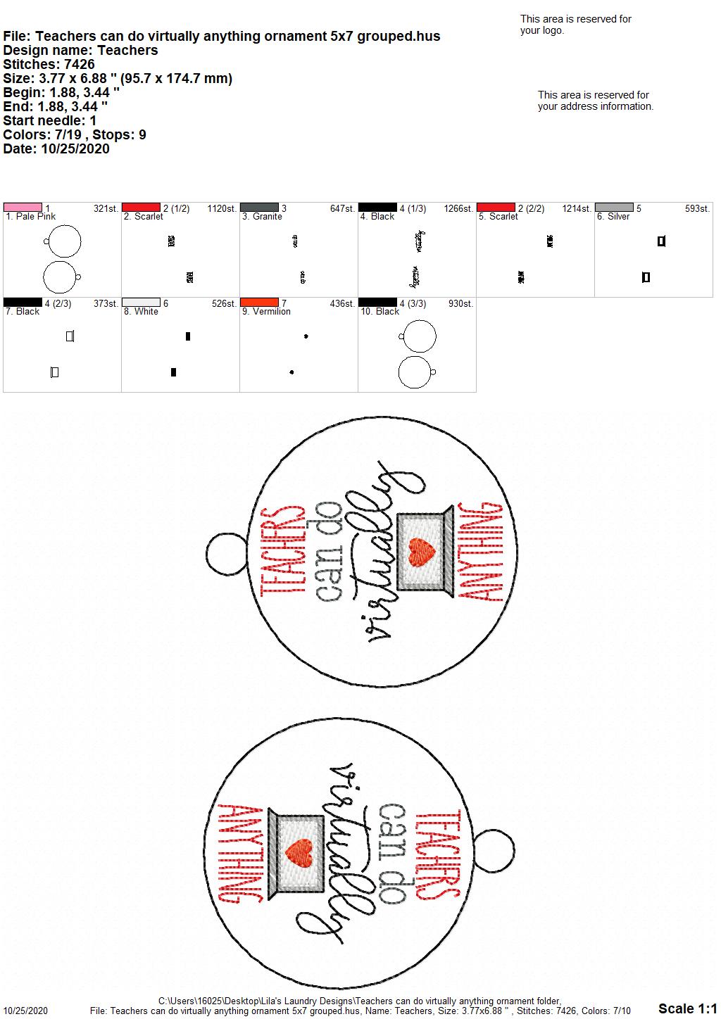 Teachers can do virtually anything Ornament - Digital Embroidery Design