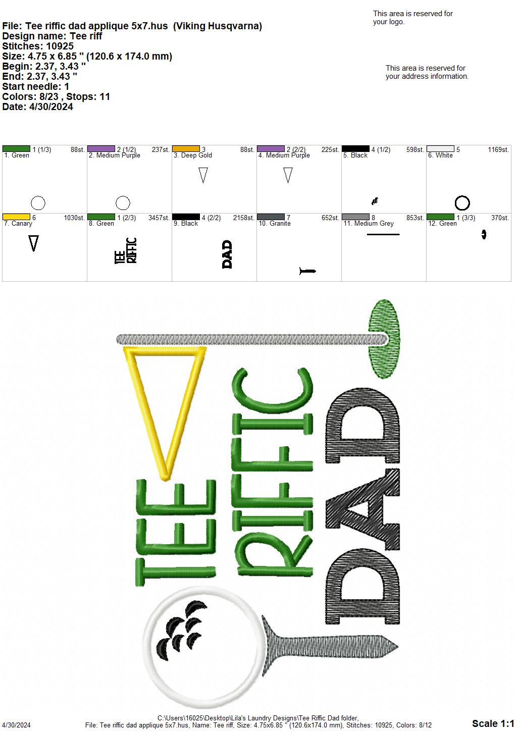 Tee-Riffic Dad Applique - 2 Sizes - Digital Embroidery Design