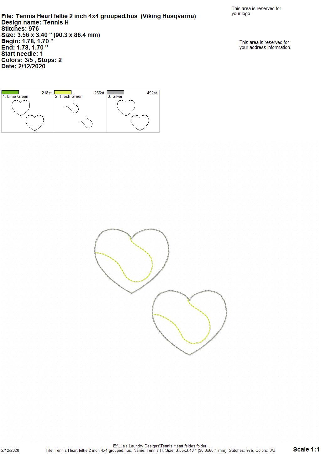 Tennis Heart Felties - 3 sizes - Digital Embroidery Design