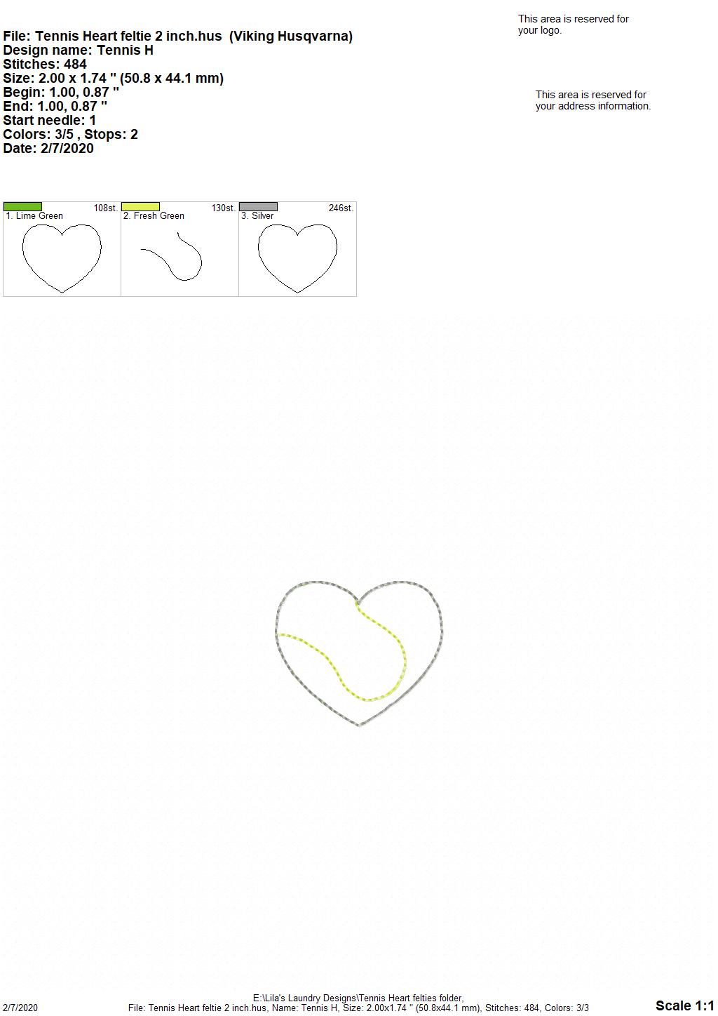 Tennis Heart Felties - 3 sizes - Digital Embroidery Design