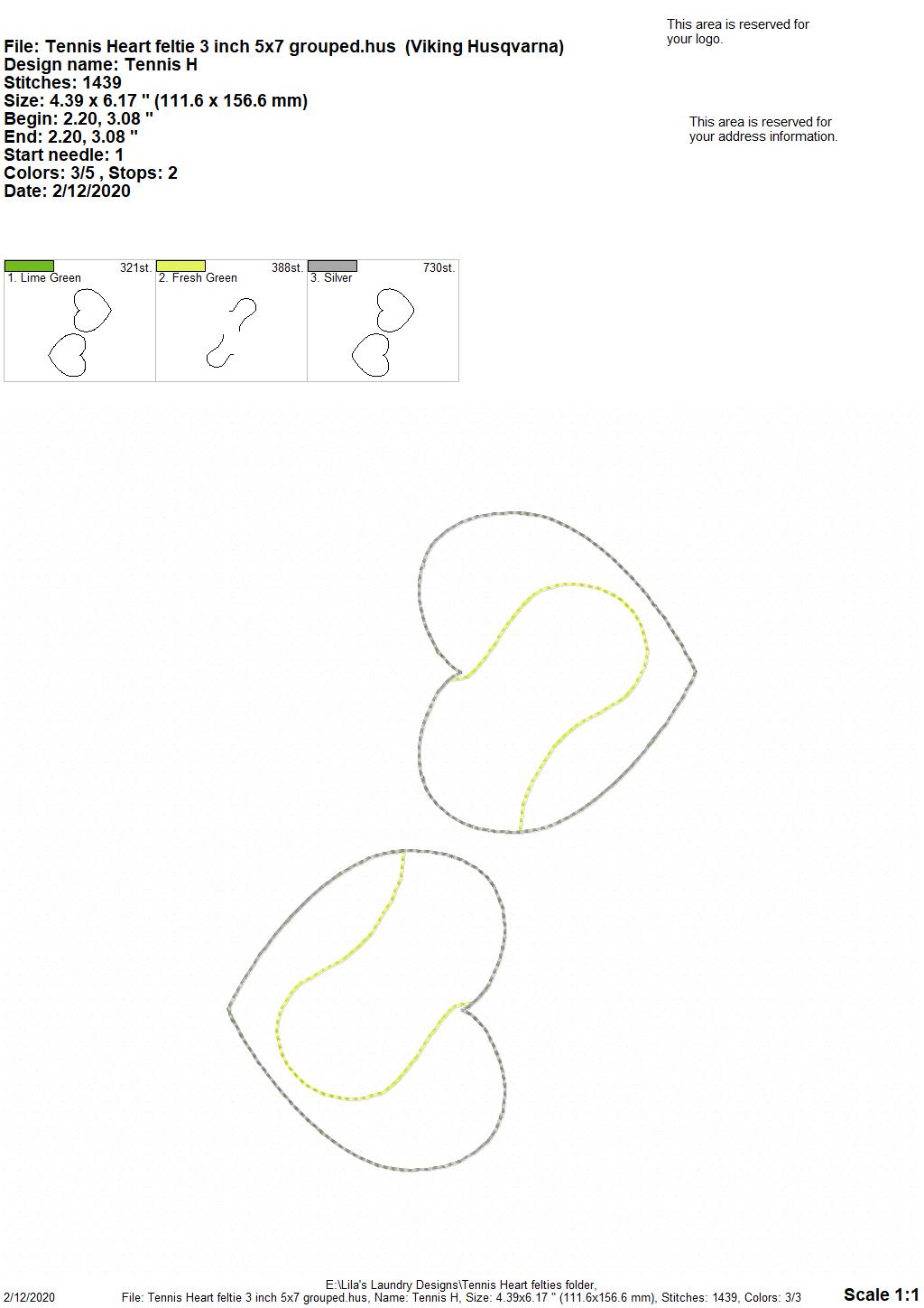 Tennis Heart Felties - 3 sizes - Digital Embroidery Design