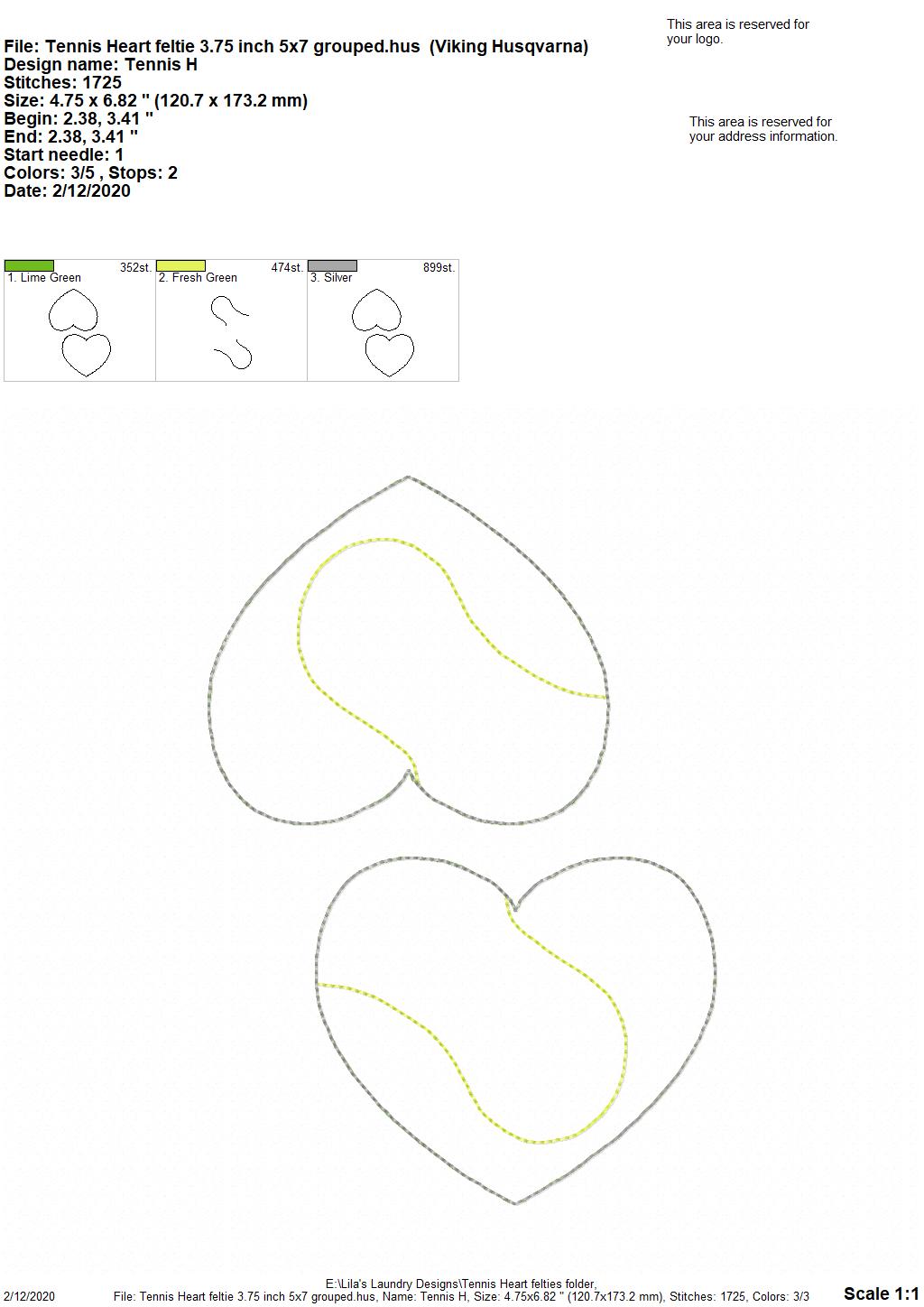 Tennis Heart Felties - 3 sizes - Digital Embroidery Design