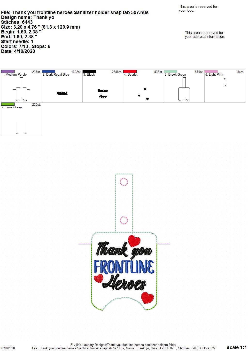 Thank You Frontline Heroes Sanitizer Holders - DIGITAL Embroidery DESIGN