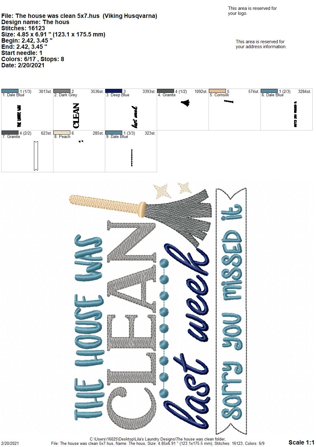 The House Was Clean - 2 sizes- Digital Embroidery Design