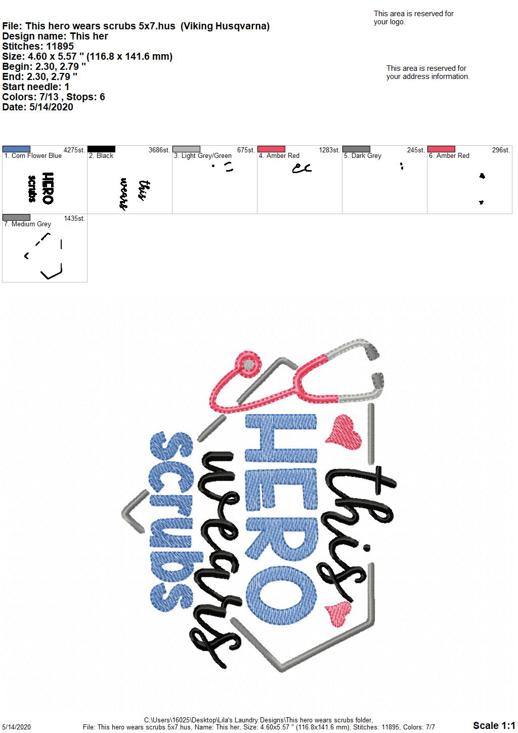 This hero wears scrubs - 3 Sizes - Digital Embroidery Design