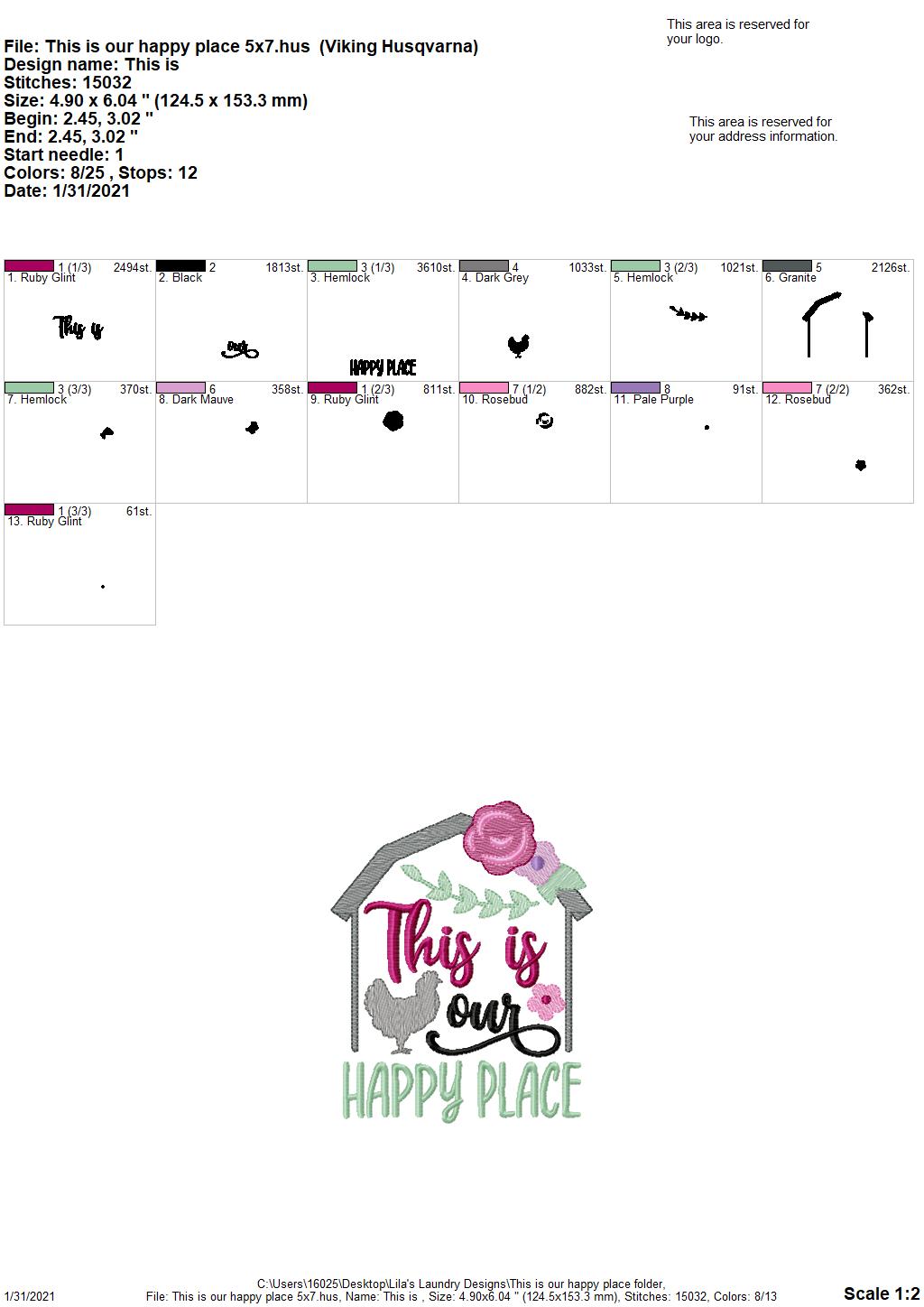 This is our Happy Place - 2 sizes- Digital Embroidery Design