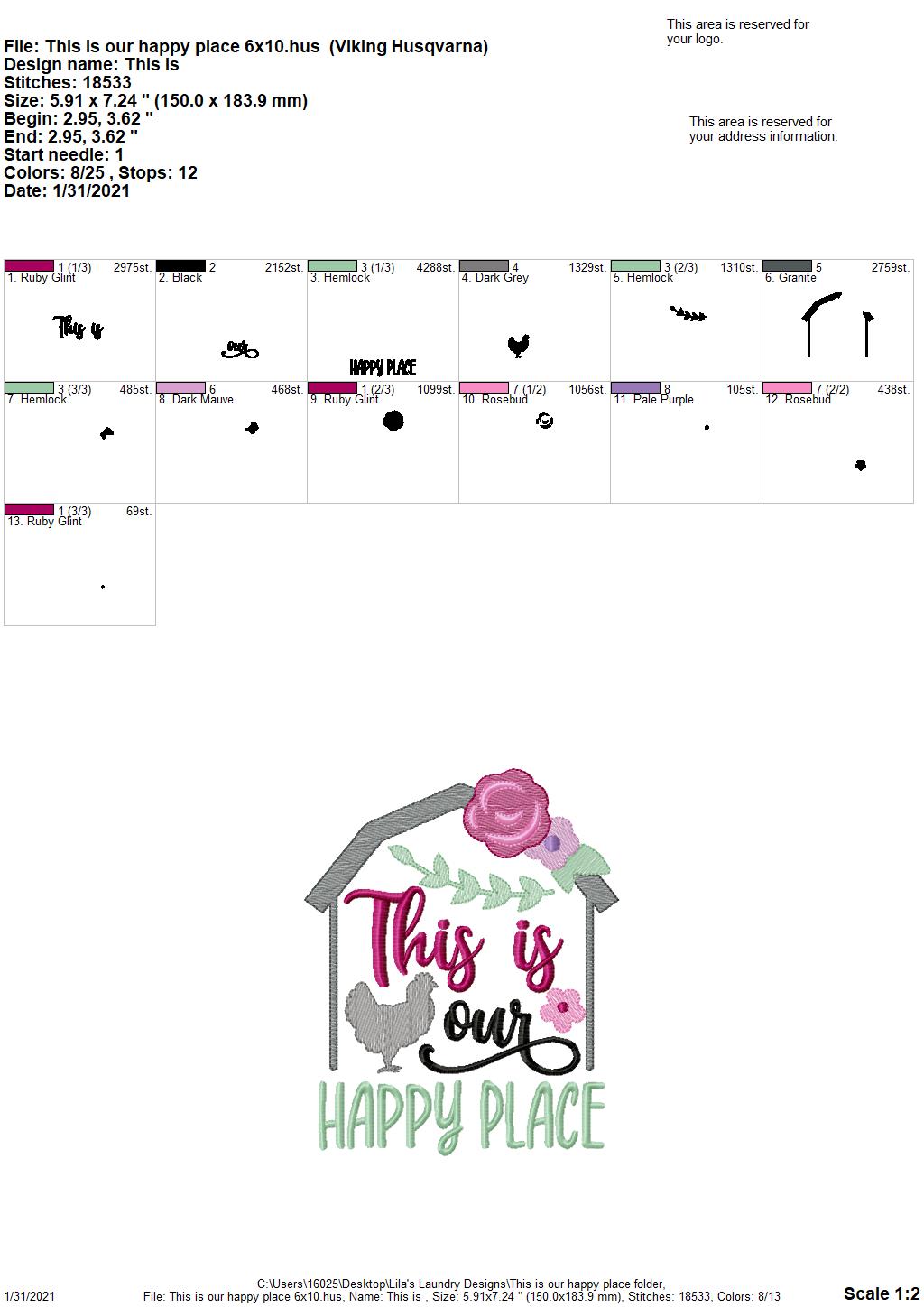 This is our Happy Place - 2 sizes- Digital Embroidery Design