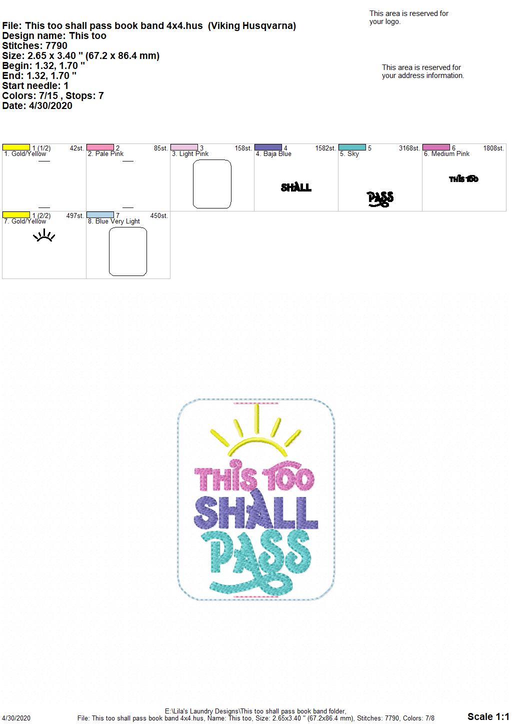 This too shall pass Book Band - Digital Embroidery Design