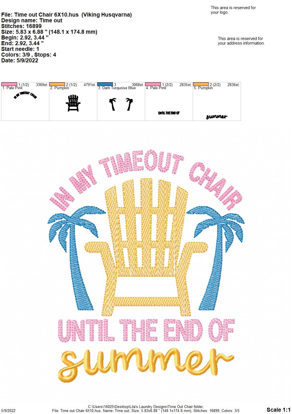 Time Out Chair - 3 sizes- Digital Embroidery Design