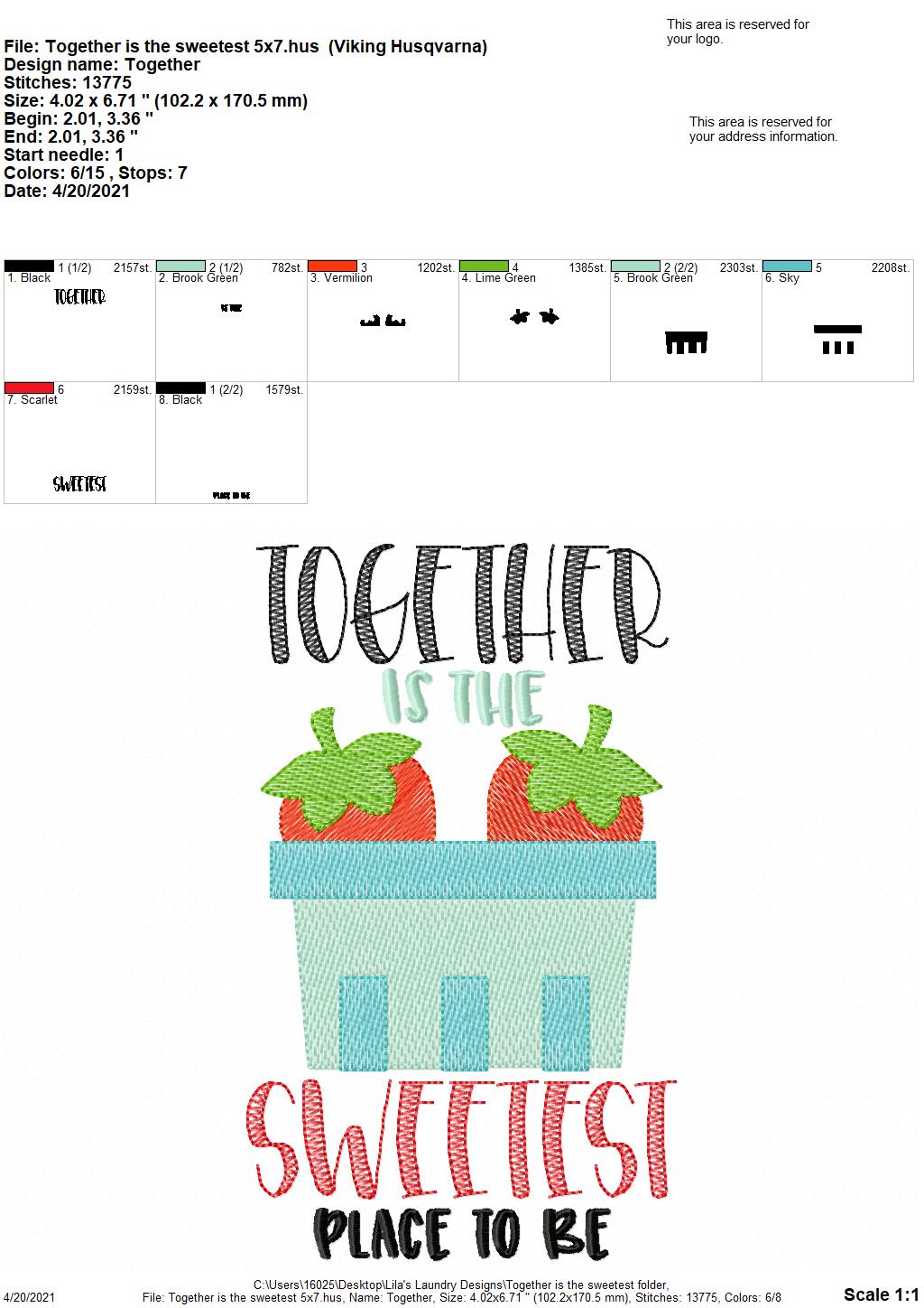 Together is the Sweetest - 3 sizes- Digital Embroidery Design