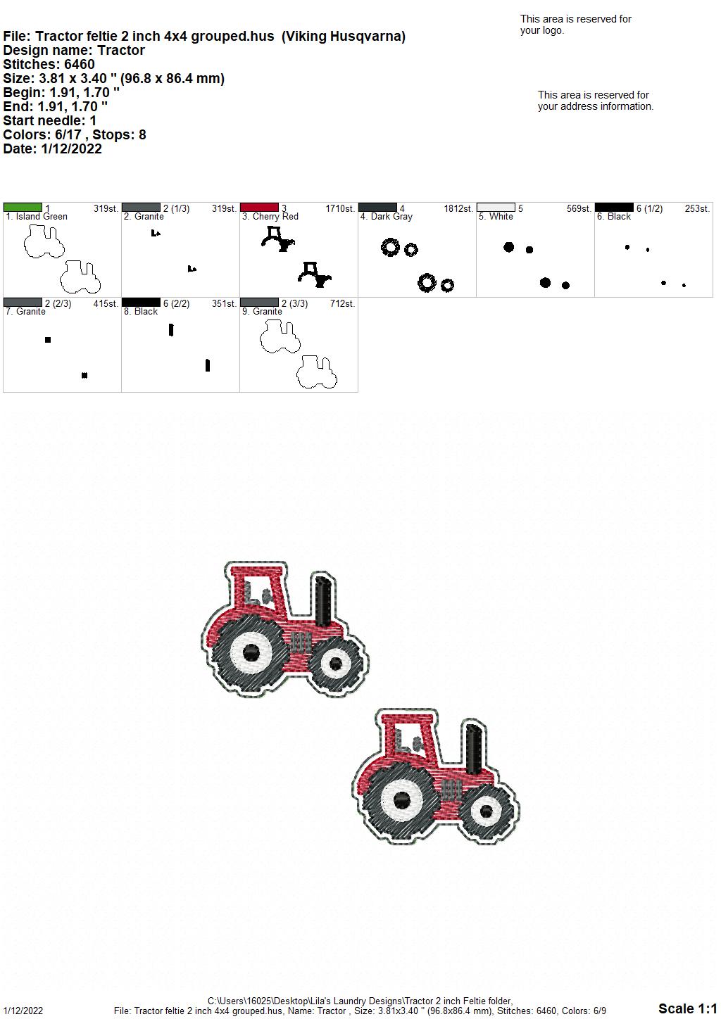 Tractor 2" Feltie - Digital Embroidery Design