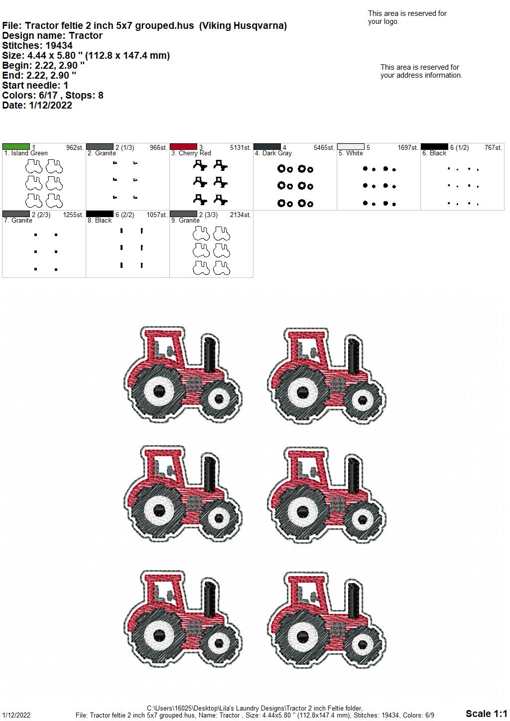 Tractor 2" Feltie - Digital Embroidery Design