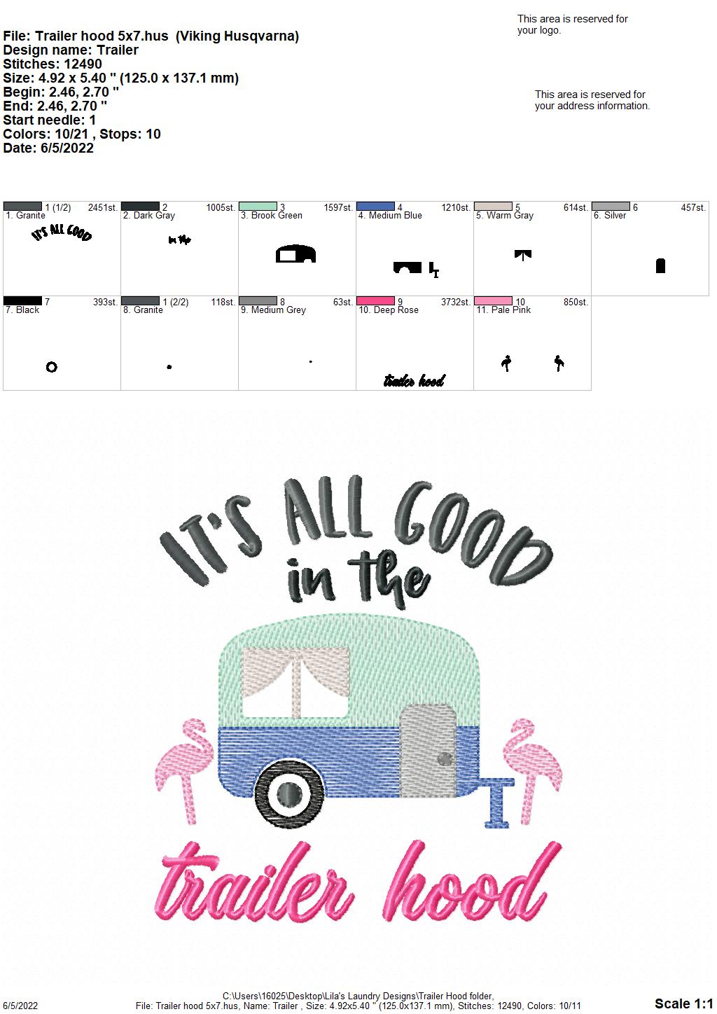 Trailer Hood - 3 sizes- Digital Embroidery Design