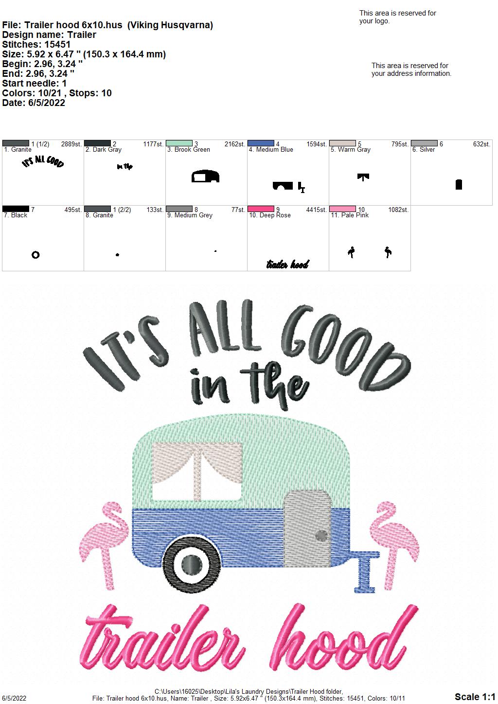 Trailer Hood - 3 sizes- Digital Embroidery Design