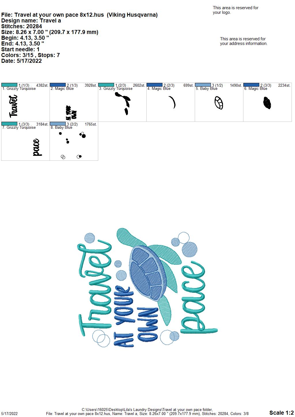 Travel At Your Own Pace - 4 sizes- Digital Embroidery Design