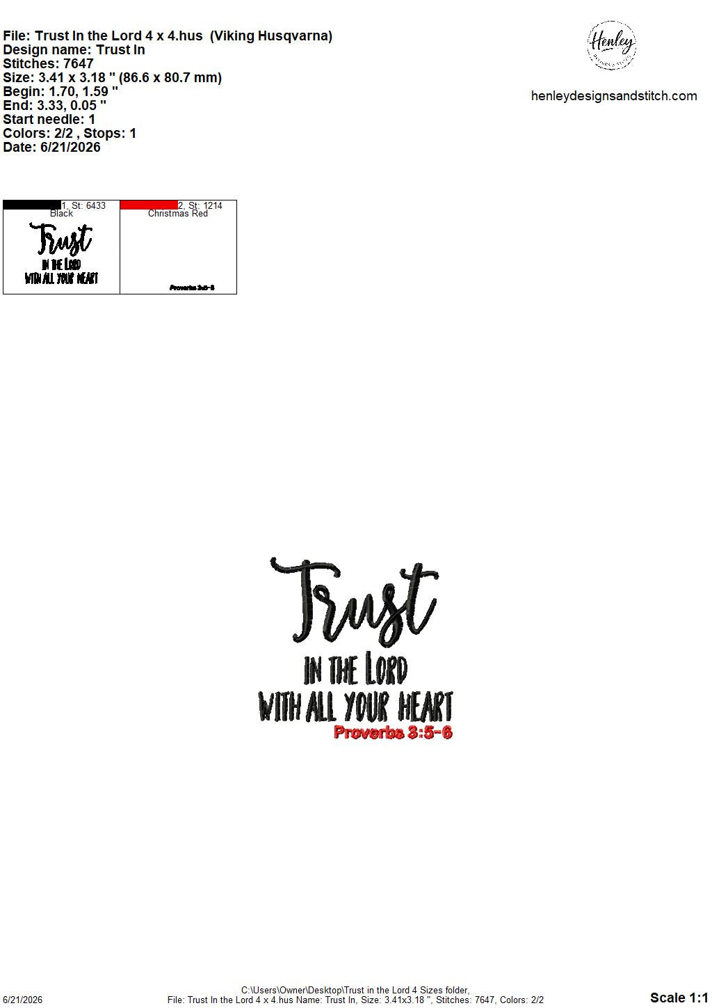 Bible Verse – Trust in the Lord with all your heart – Proverbs 3:5-6 – 4 x 4, 5 x 7, 6 x 10 and 8 x 12 – DIGITAL Embroidery Design