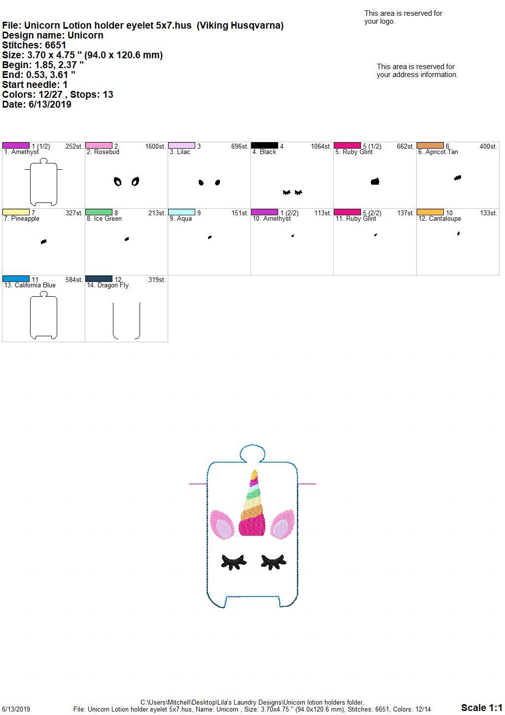 Unicorn Lotion Holders - DIGITAL Embroidery DESIGN