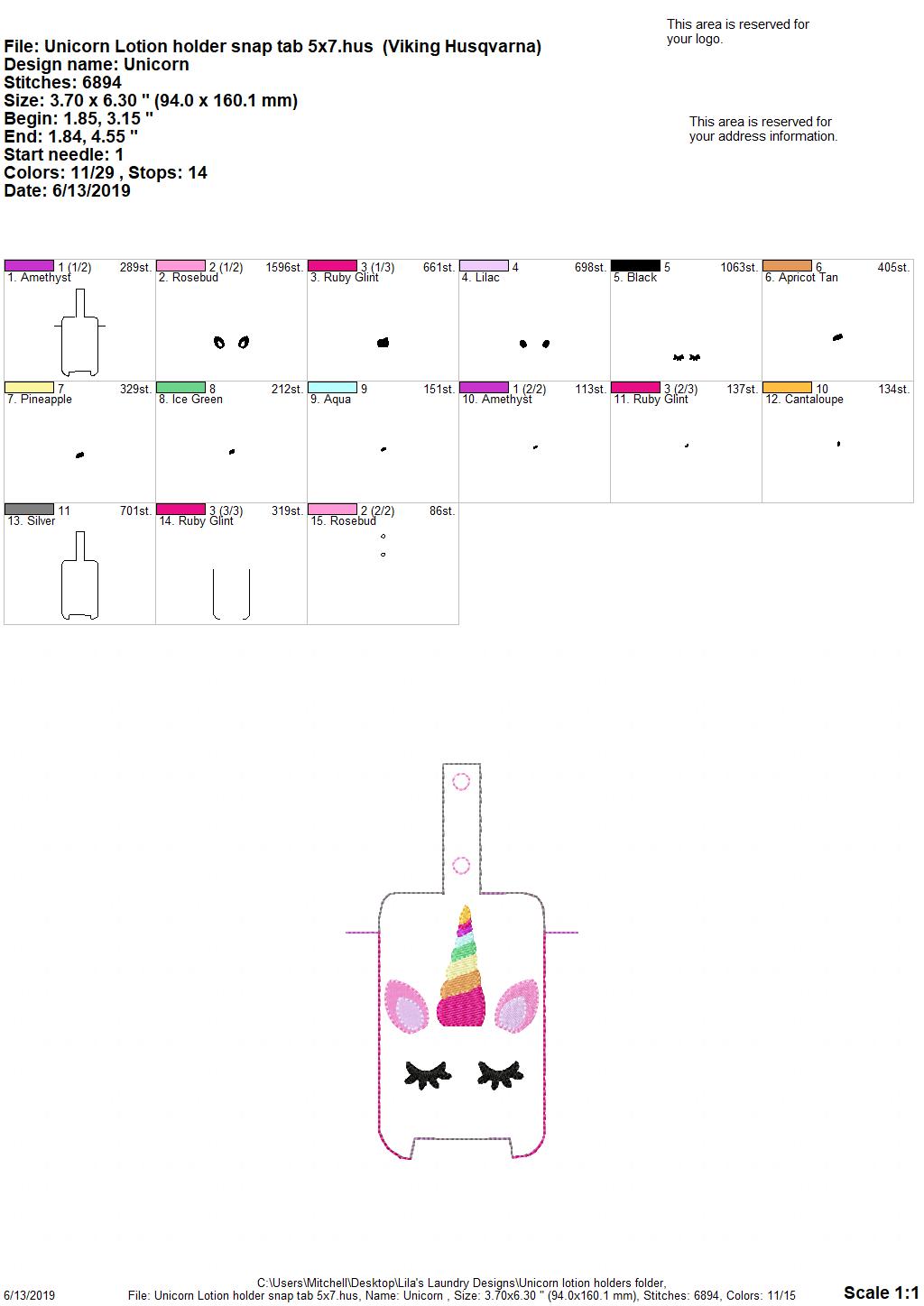 Unicorn Lotion Holders - DIGITAL Embroidery DESIGN