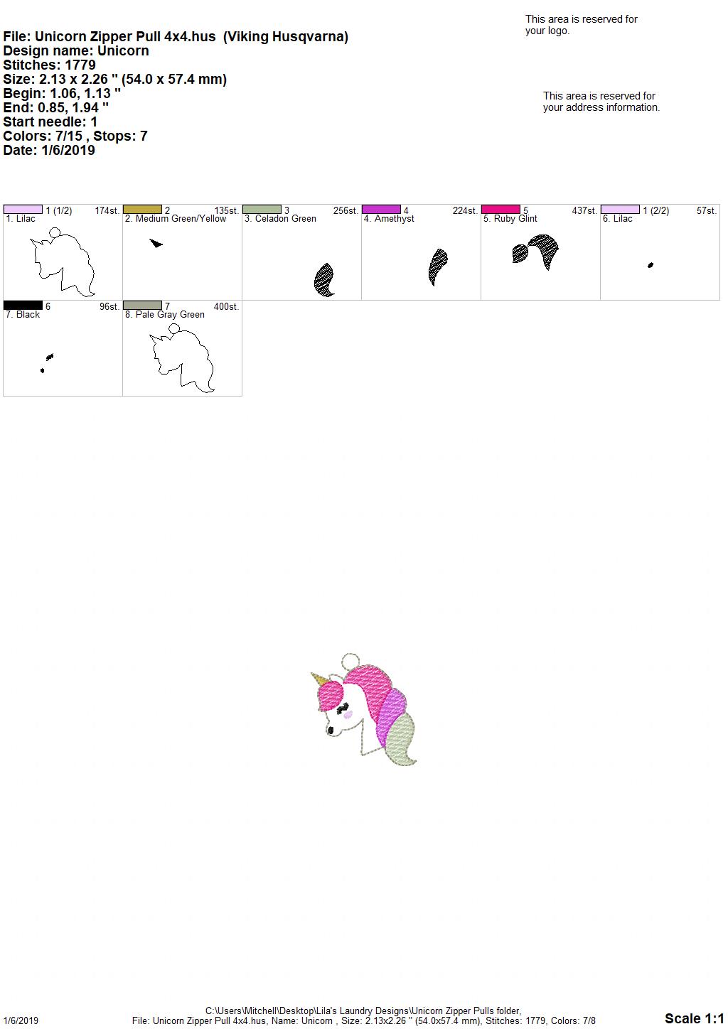 Unicorn Zipper Pull - Embroidery Design - DIGITAL Embroidery DESIGN