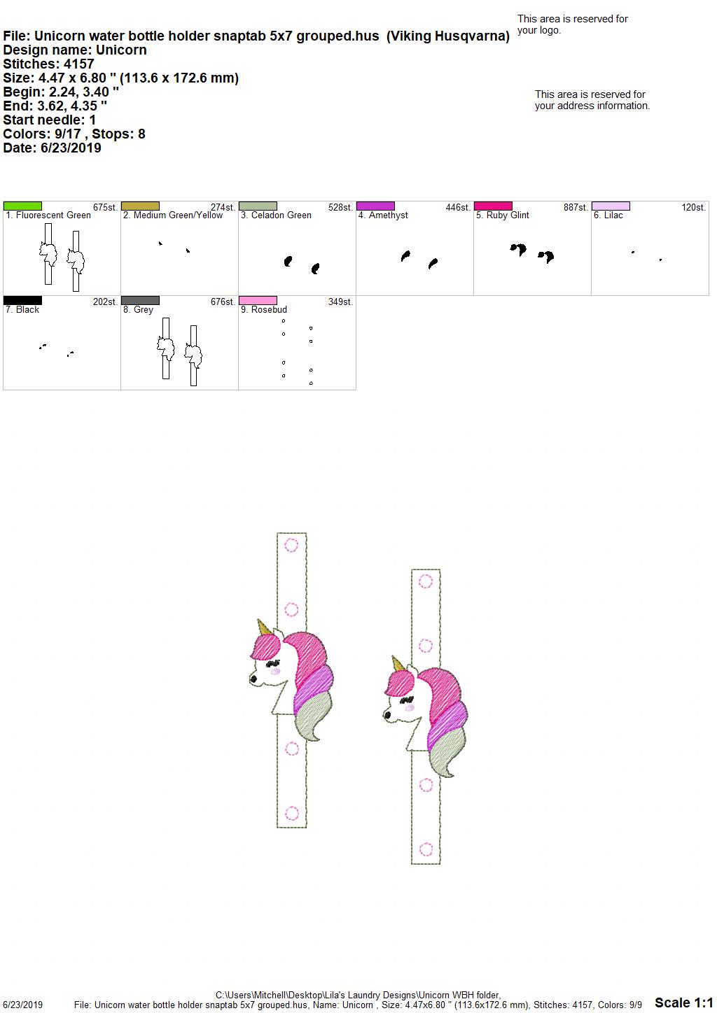 Unicorn Water Bottle Holders - 4x4 and 5x7 - DIGITAL Embroidery DESIGN