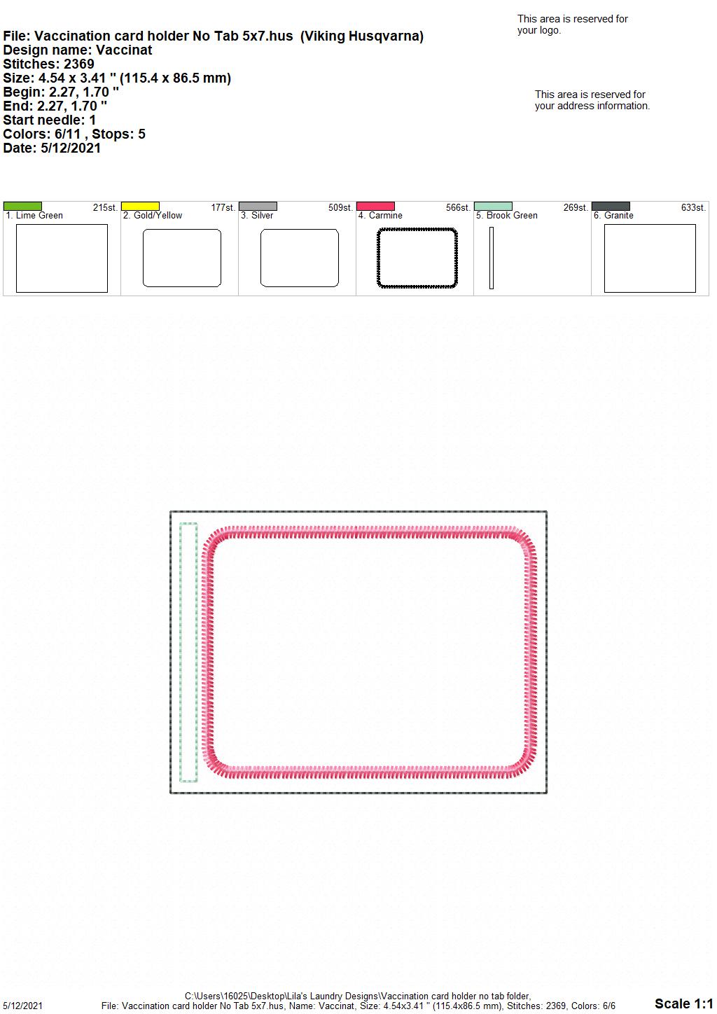 Vaccination Card Holder No Tab 5x7