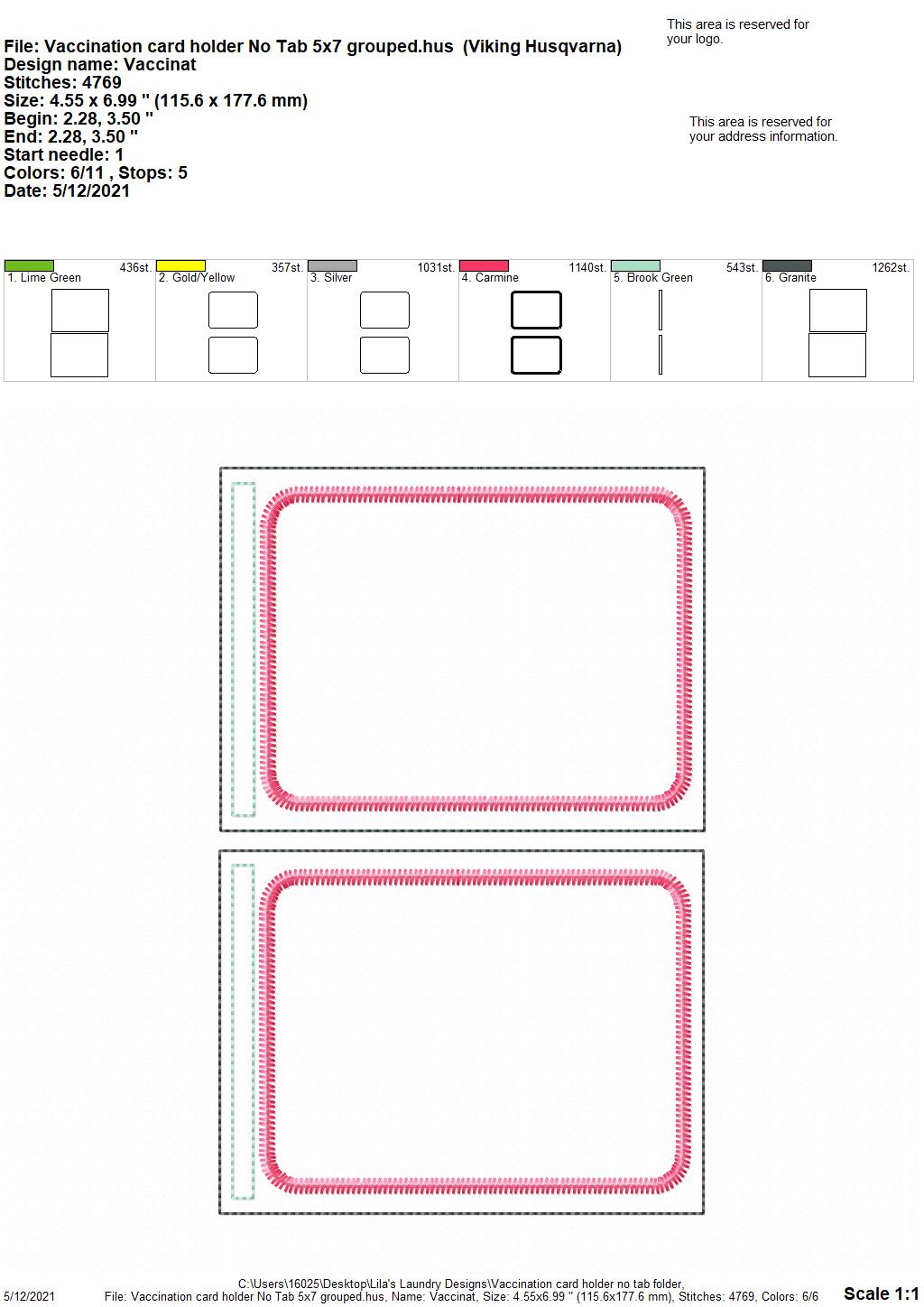 Vaccination Card Holder No Tab 5x7