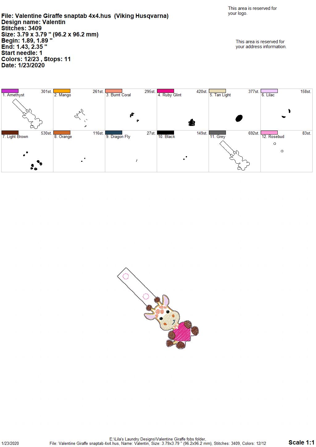 Valentine Giraffe Fobs -  DIGITAL Embroidery DESIGN