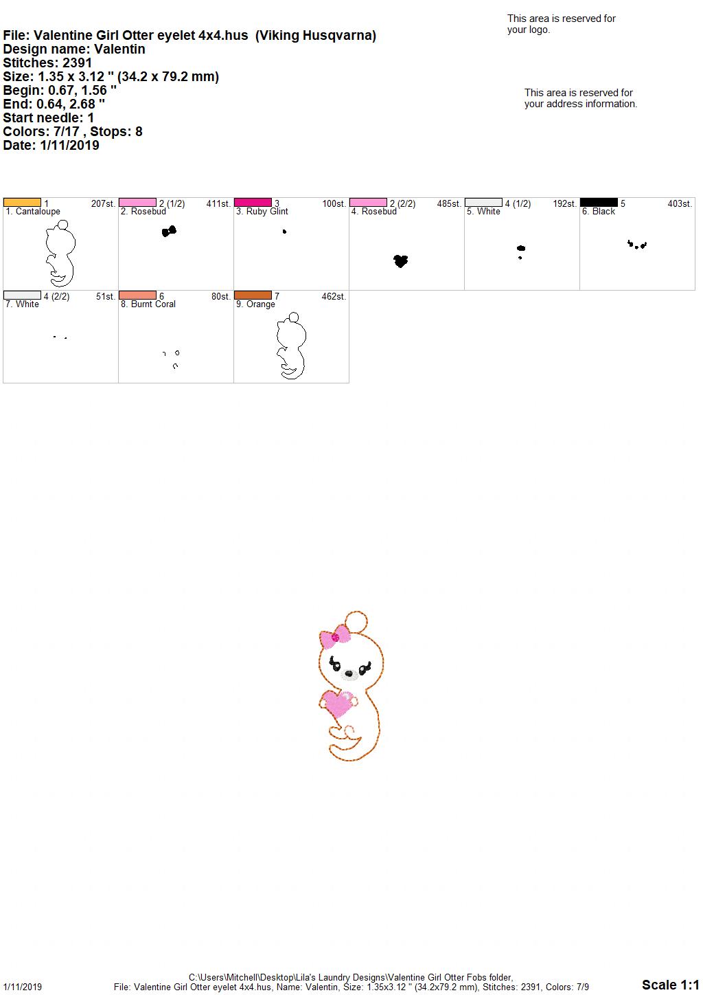 Valentine Girl Otter Fobs - Embroidery Design - DIGITAL Embroidery DESIGN