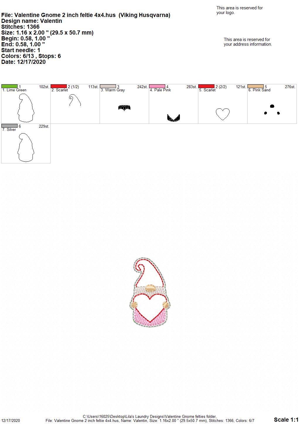 Valentine Gnome Felties - 3 sizes - 4x4 and 5x7 Grouped- Digital Embroidery Design