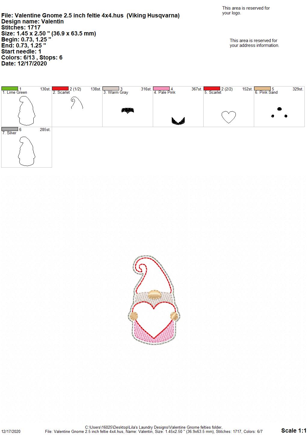 Valentine Gnome Felties - 3 sizes - 4x4 and 5x7 Grouped- Digital Embroidery Design