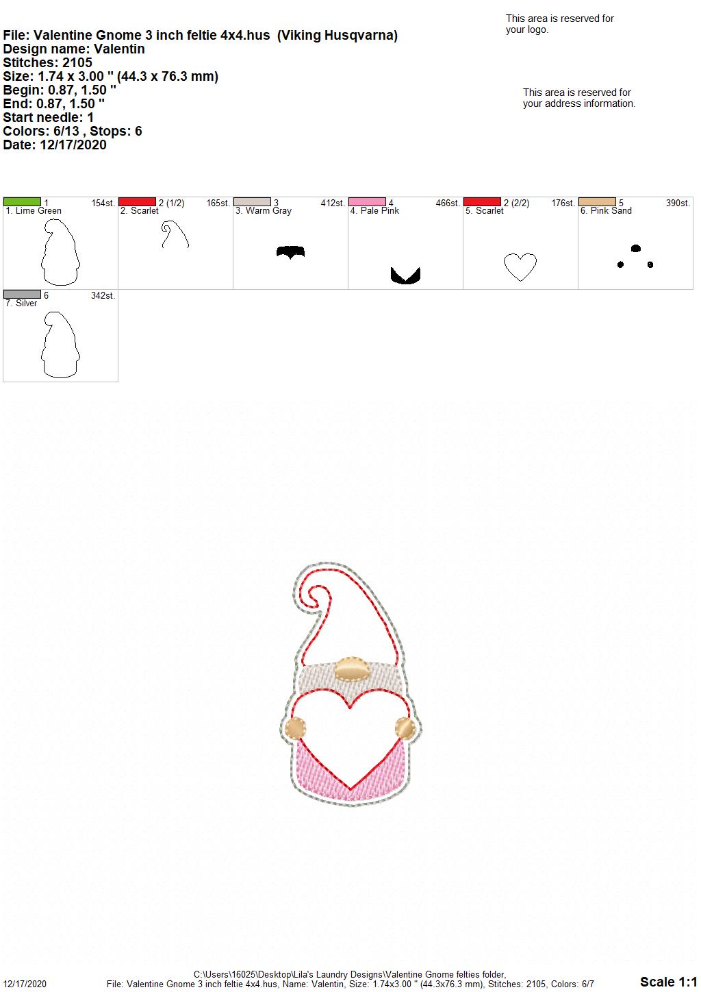 Valentine Gnome Felties - 3 sizes - 4x4 and 5x7 Grouped- Digital Embroidery Design