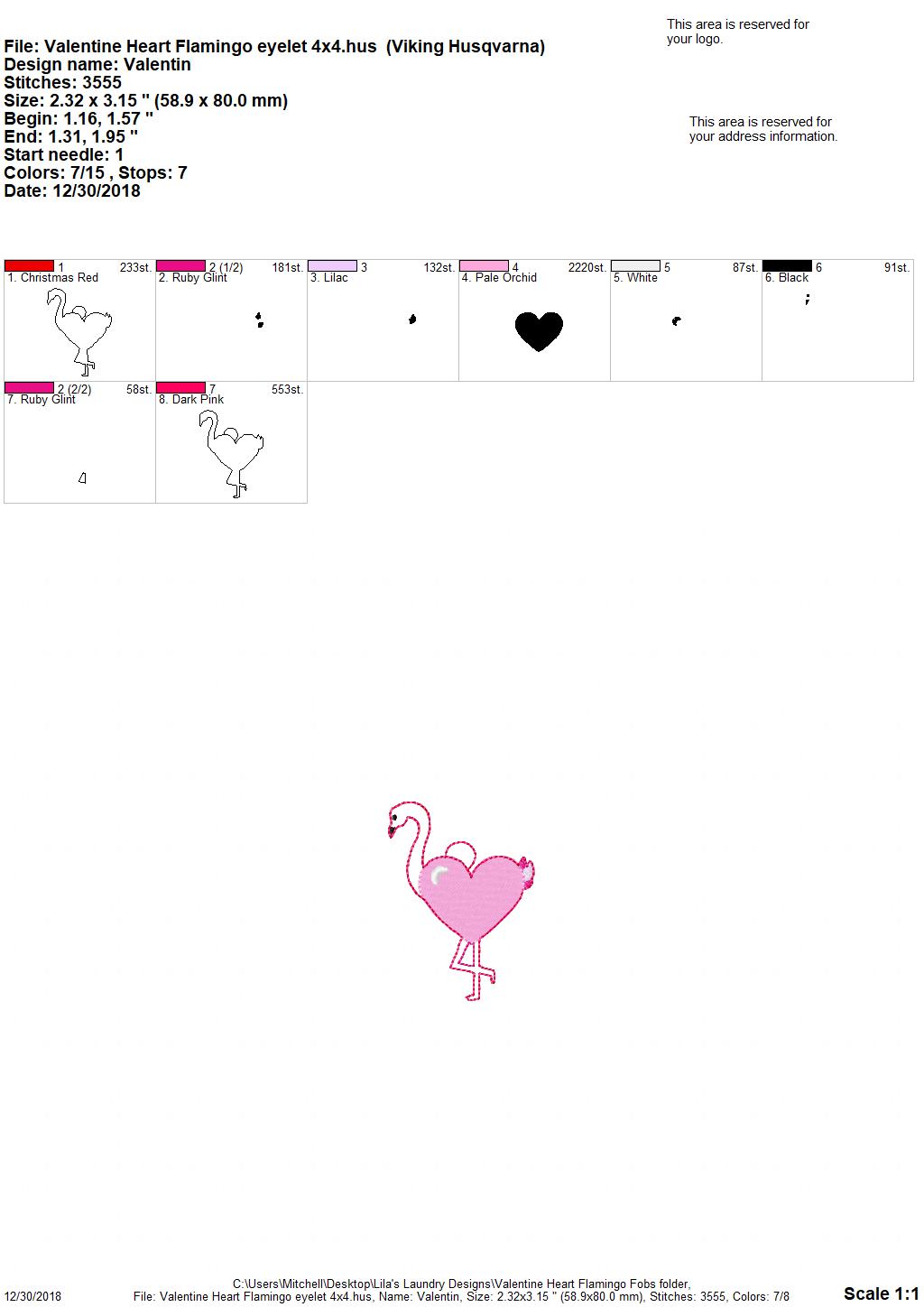 Valentine Heart Flamingo Fobs - Embroidery Design - DIGITAL Embroidery DESIGN