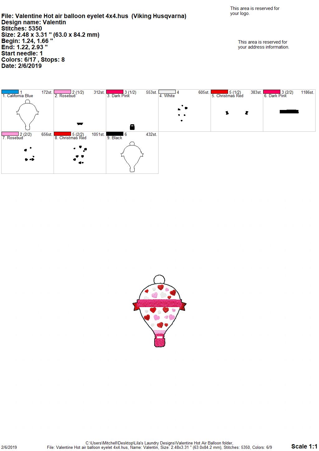 Valentine Hot Air Balloon Fobs - Embroidery Design - DIGITAL Embroidery DESIGN