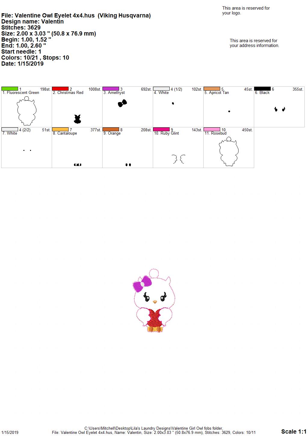 Valentine Girl Owl Fobs - Embroidery Design - DIGITAL Embroidery DESIGN