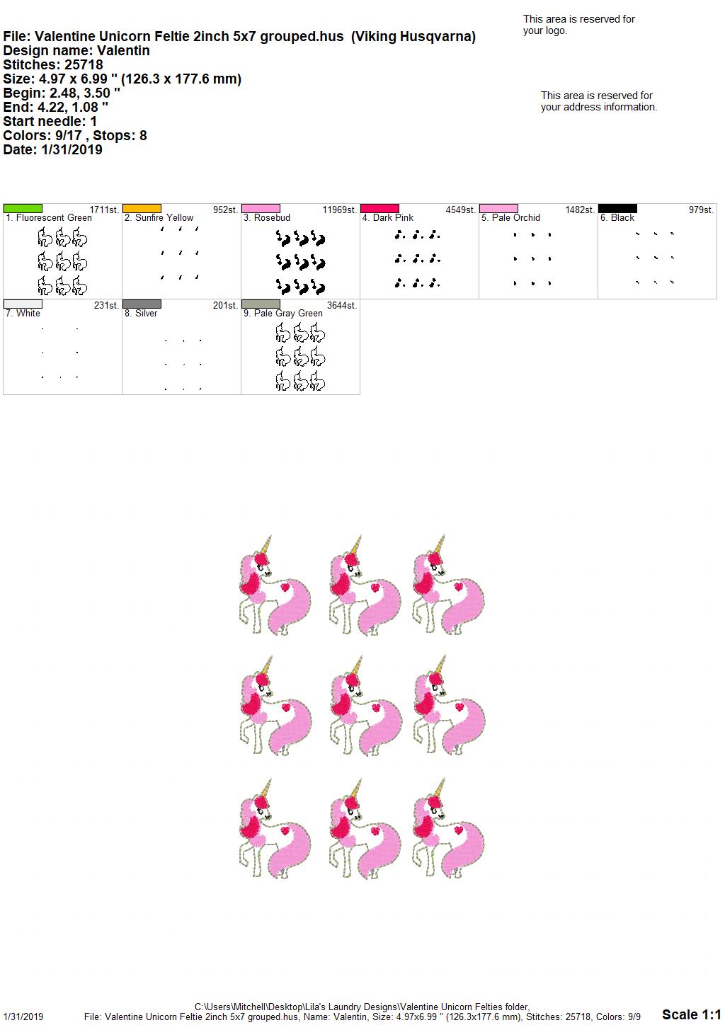 Valentine Unicorn Felties - 3 sizes- Digital Embroidery Design
