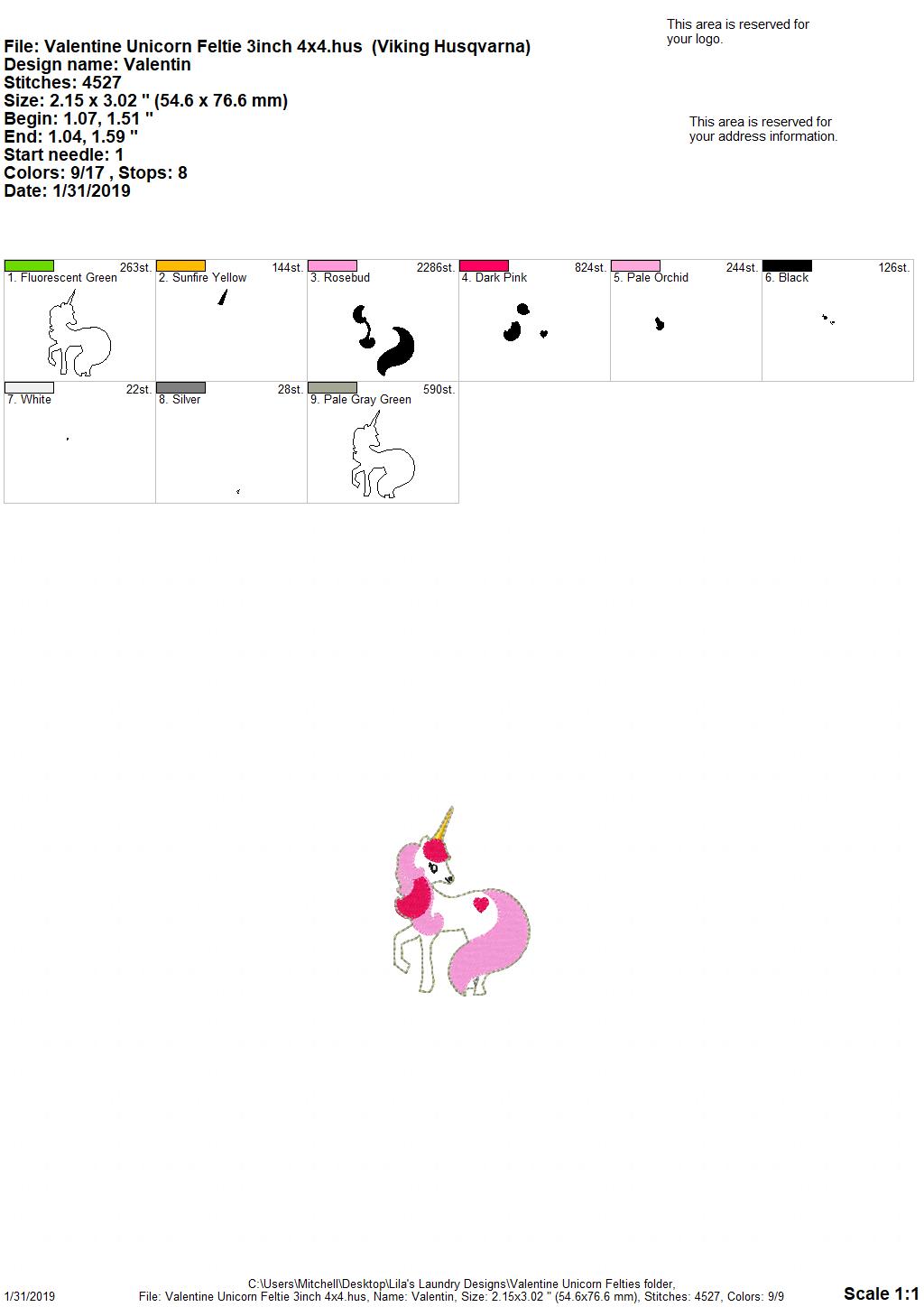 Valentine Unicorn Felties - 3 sizes- Digital Embroidery Design