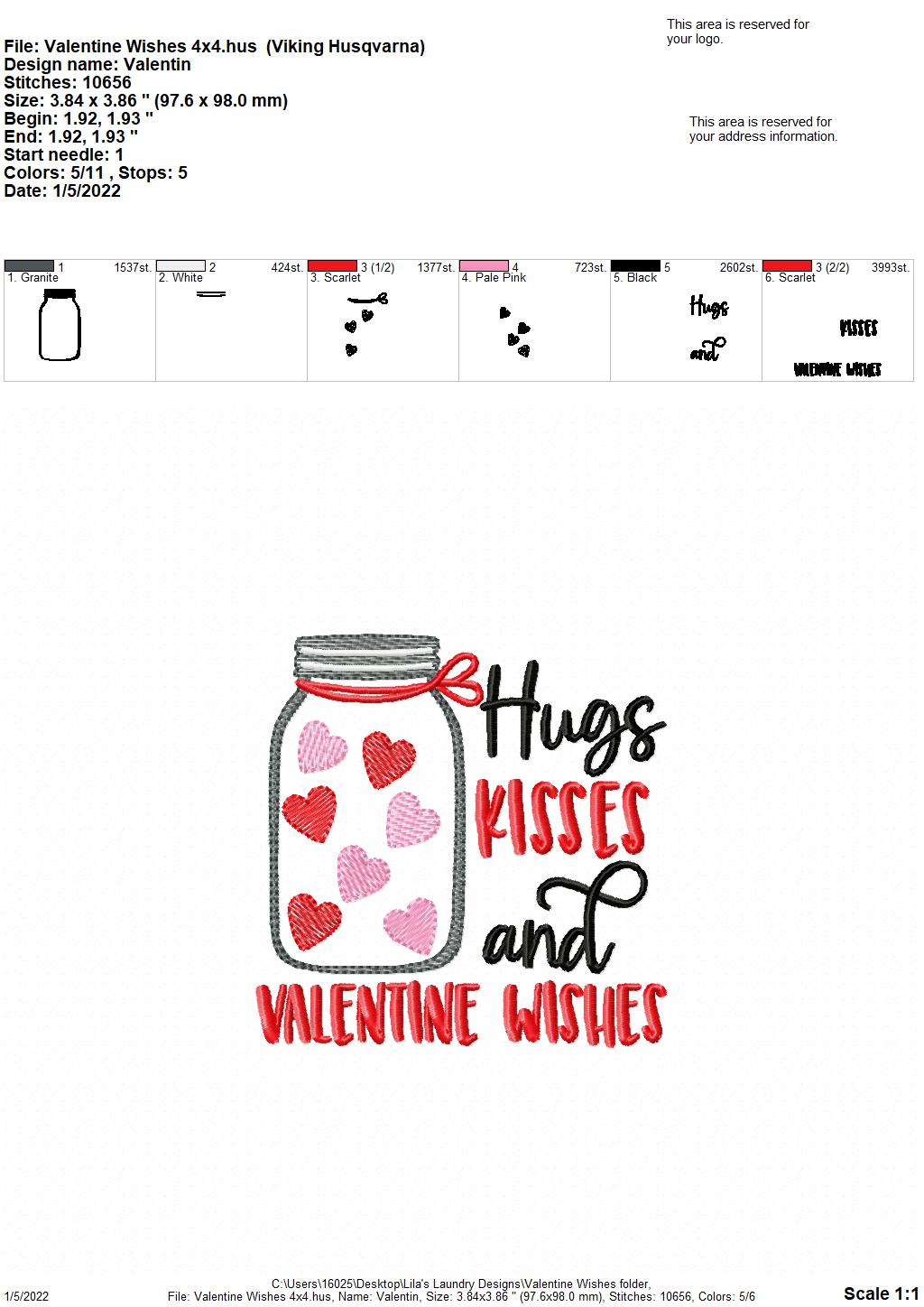 Valentine Wishes - 4 sizes- Digital Embroidery Design