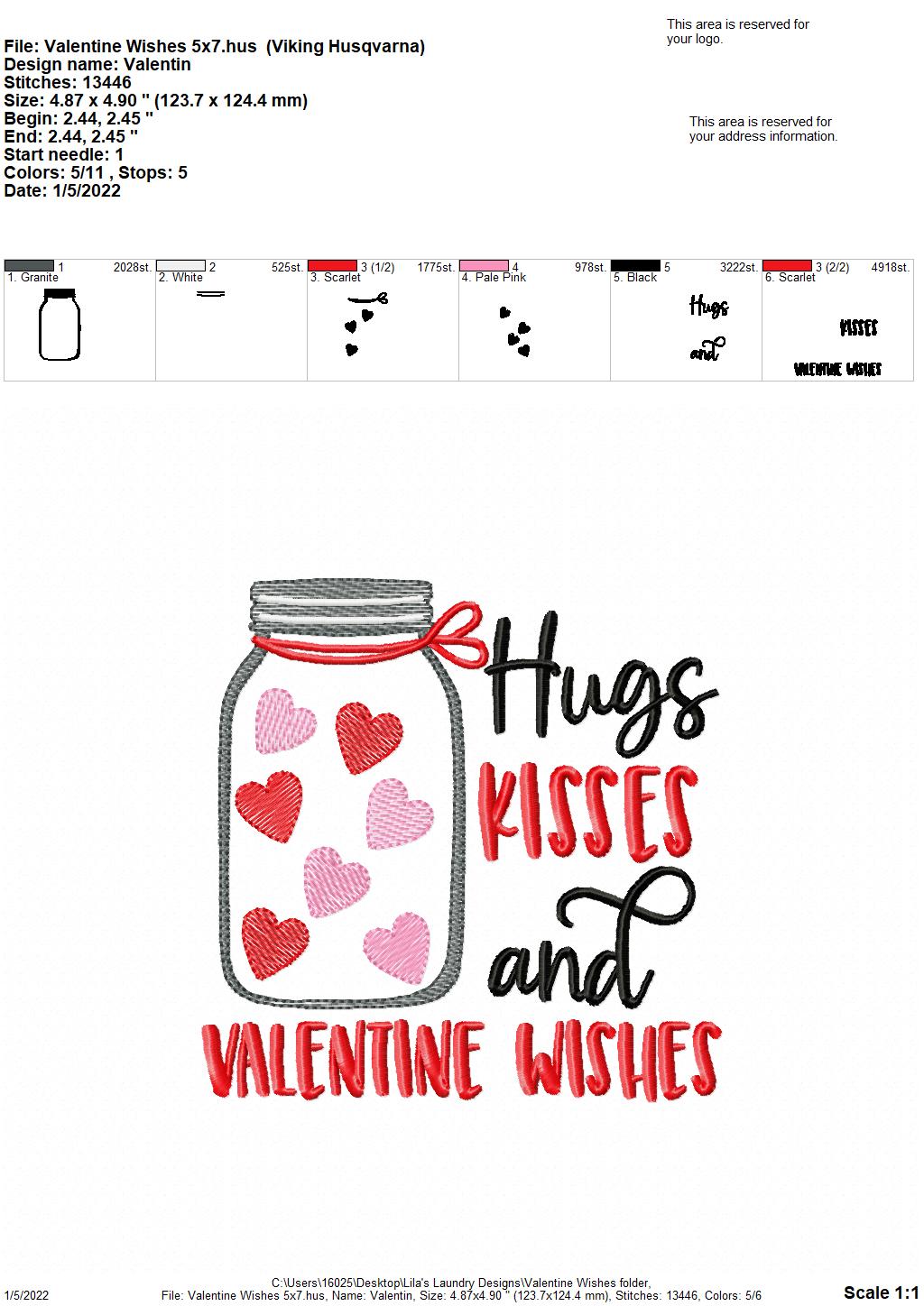 Valentine Wishes - 4 sizes- Digital Embroidery Design