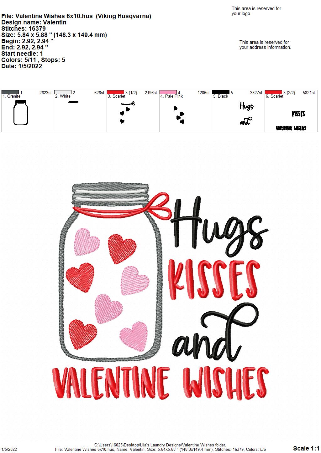Valentine Wishes - 4 sizes- Digital Embroidery Design