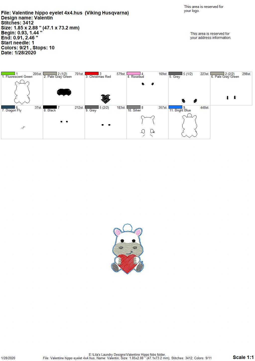 Valentine Hippo Fobs -  DIGITAL Embroidery DESIGN