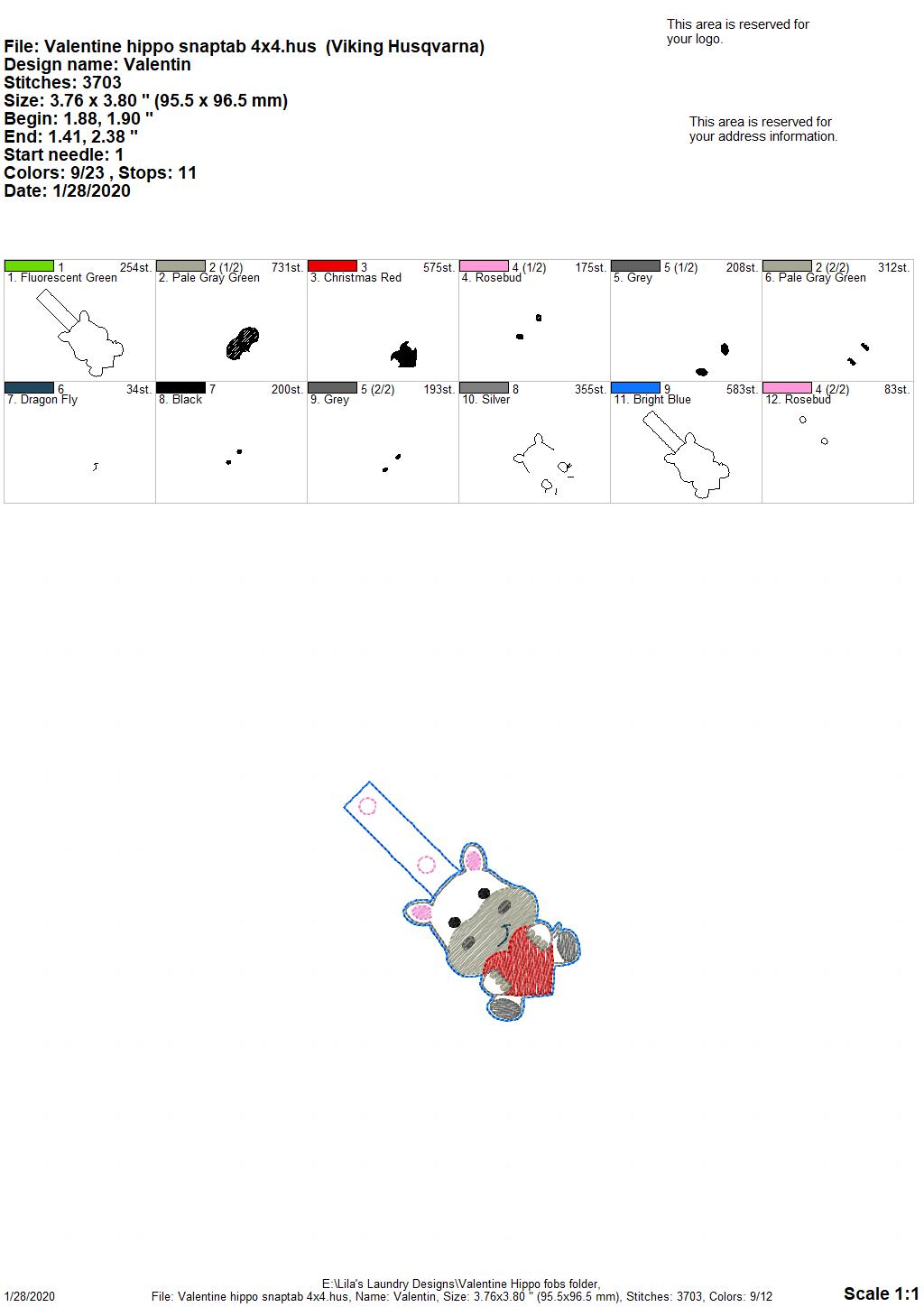 Valentine Hippo Fobs -  DIGITAL Embroidery DESIGN